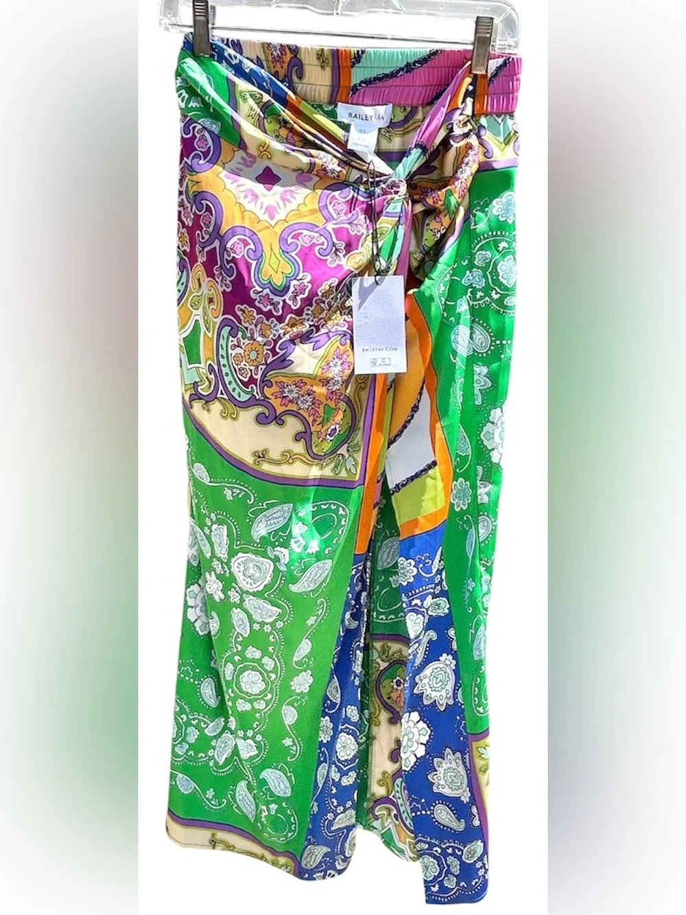 NWT Bailey 44 Nairobi Colorful Satin Wrap Beach Resort Coverup Midi Skirt Size M